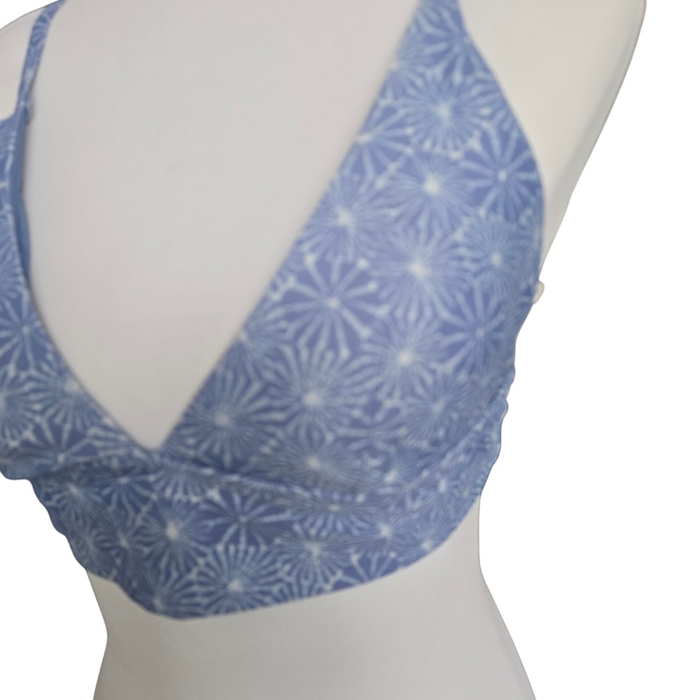 Aerie Real Good Blue White Sunburst Triangle Bikini Top Large Adjustable Straps - Picture 2 of 5